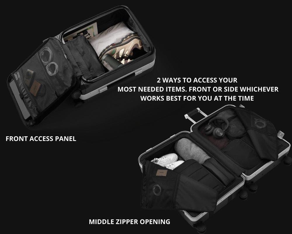 D_b_ Ramverk Pro Hardside 21 Inch Carry On Luggage Spinner with Buckle Closure and Zipper Front Access Pocket, Alternate, color, Black Out