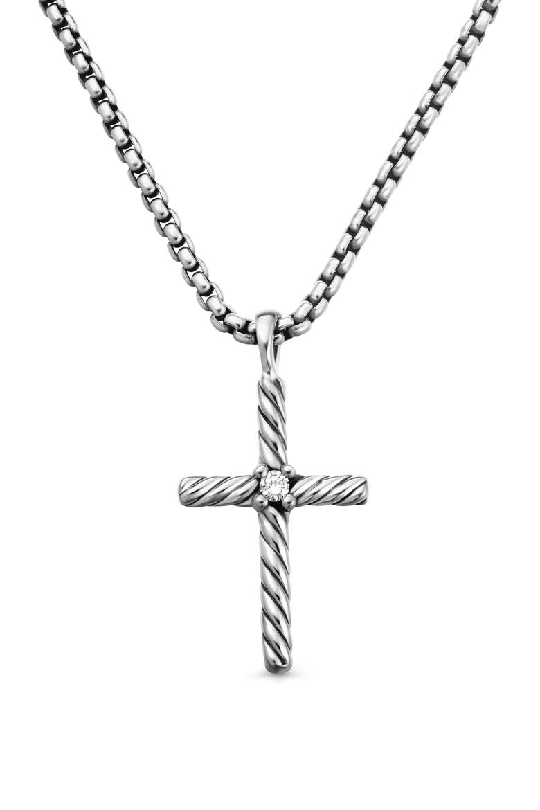 Cable Classics Cross with Diamond on Chain, Main, color, SILVER PAVE