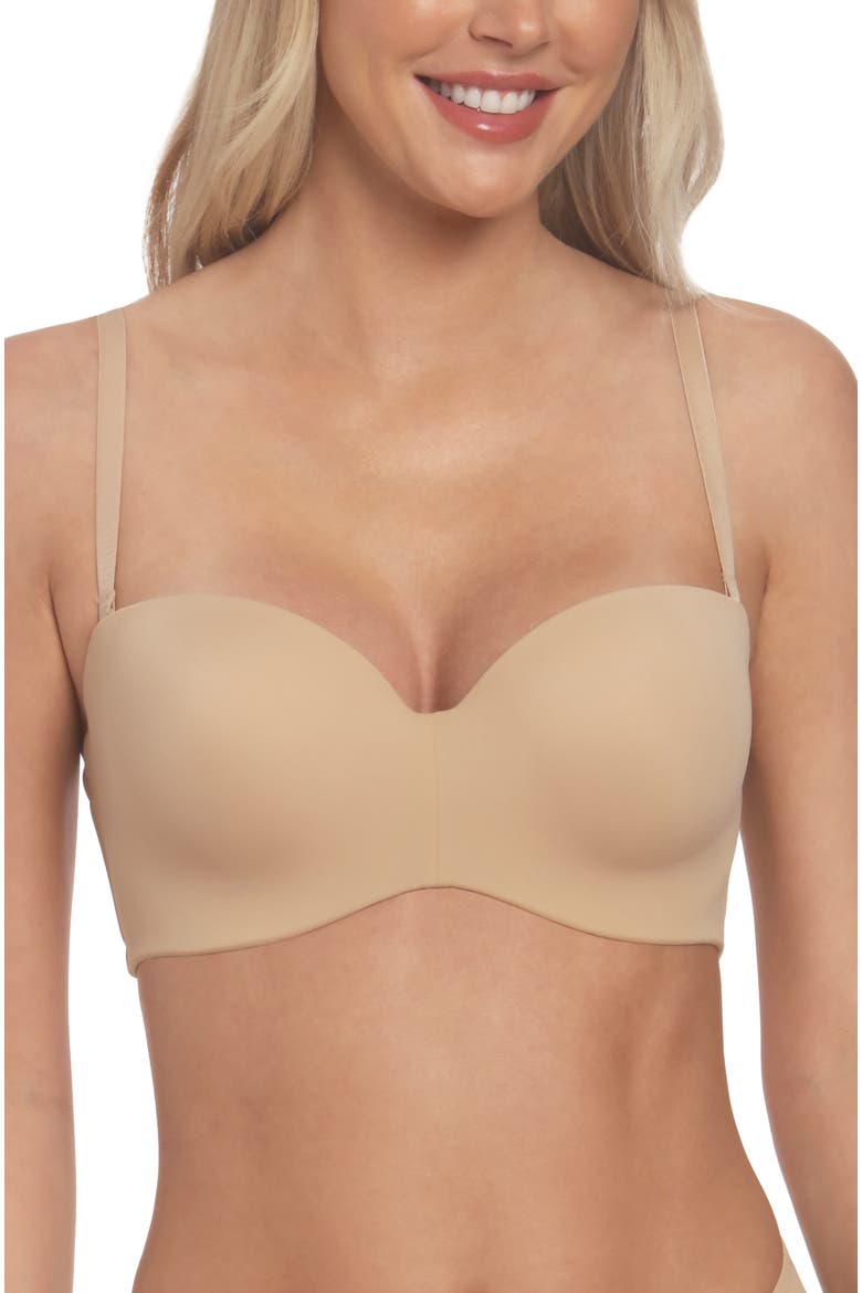 Bella Strapless Seamless Hidden Underwire Convertible Bandeau Bra with Clear & Matching Straps, Alternate, color, Mocha