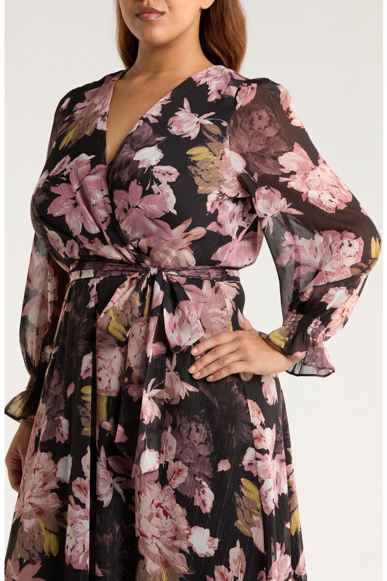 Metallic Long Sleeve Faux Wrap Maxi Dress, Alternate, color, ANNE BLACK MULTI