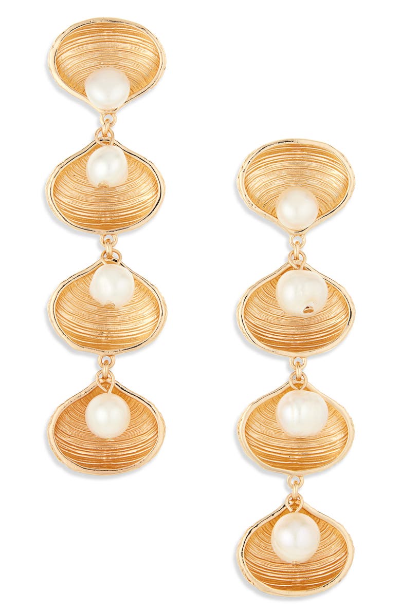 BaubleBar Margaret Freshwater Pearl Statement Drop Earrings, Main, color, Pearl/ Gold