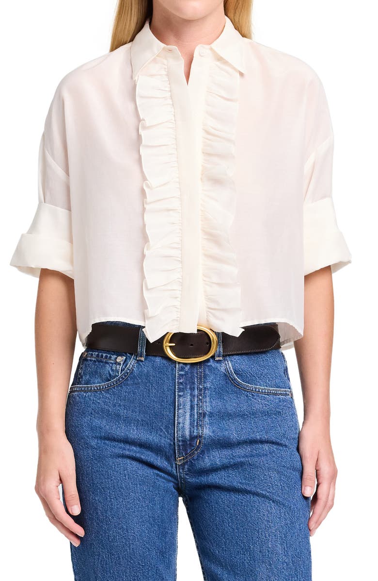 TWP Next Ex Ruffle Crop Shirt, Main, color, Ivory
