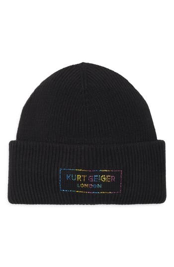 Kurt Geiger London Crystal Logo Beanie In Black