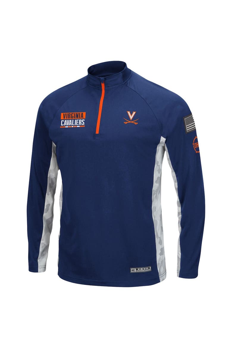 Men's Colosseum Navy Virginia Cavaliers OHT Military Appreciation Snow Cruise Raglan 1/4-Zip Jacket, Alternate, color, Navy