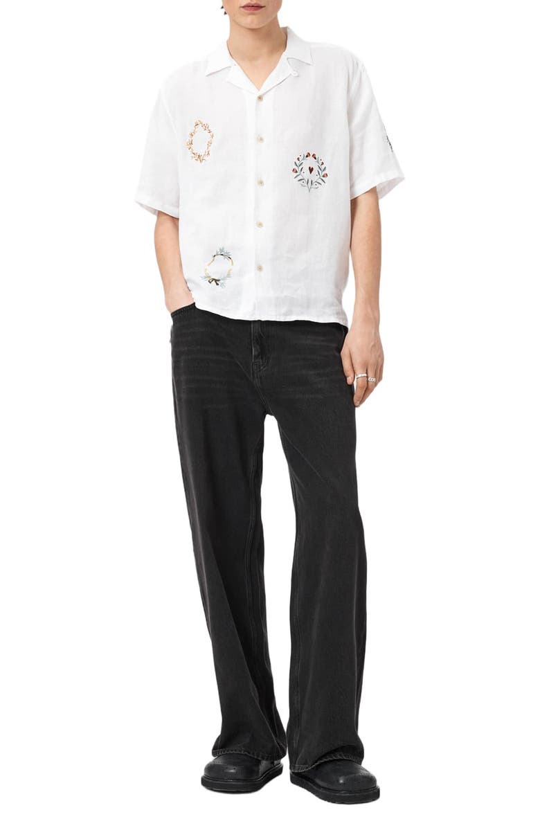 AllSaints Deck Embroidered Camp Shirt, Alternate, color, Ecru