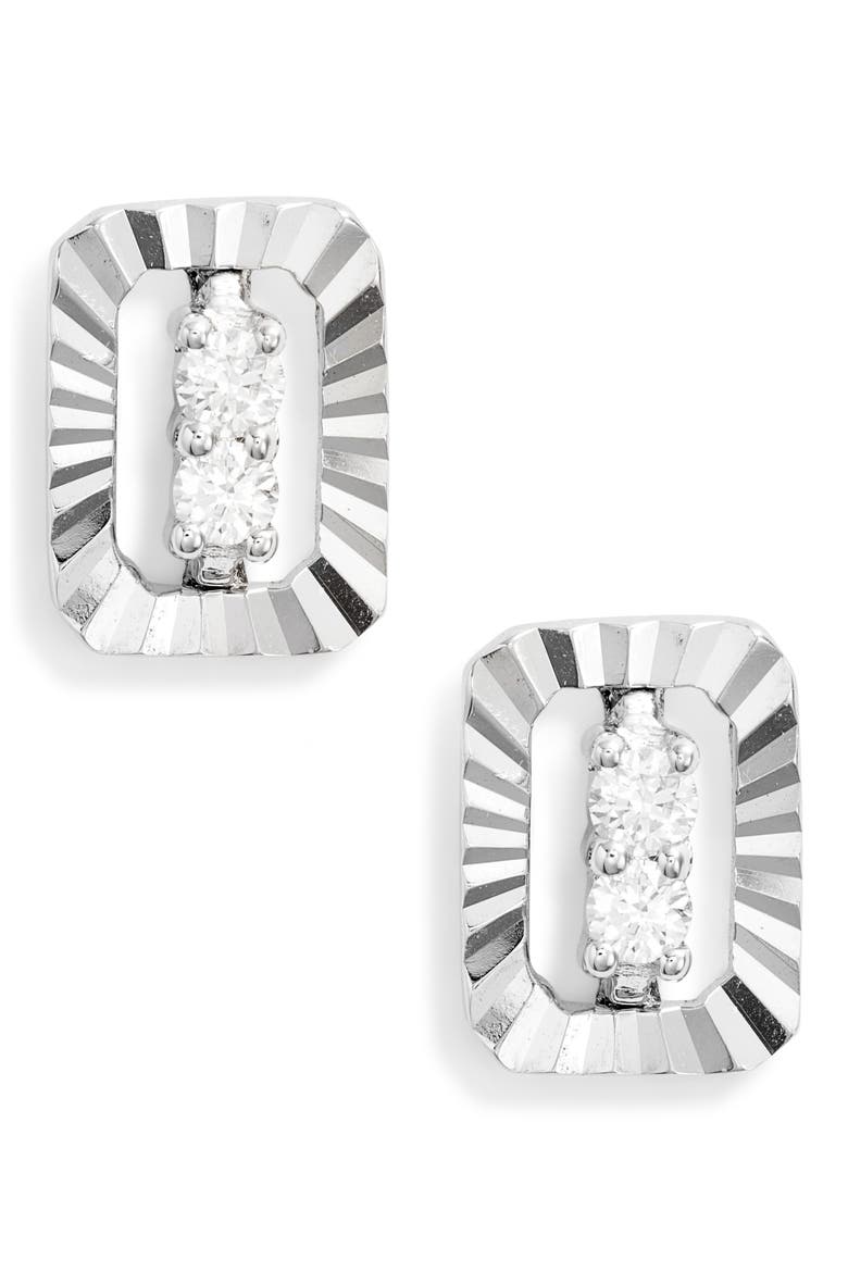 Mikaela Stelle Diamond Rectangle Stud Earrings, Main, color, WHITE GOLD