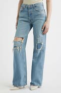 Re/Done High Waist Ripped & Repaired Wide Leg Jeans