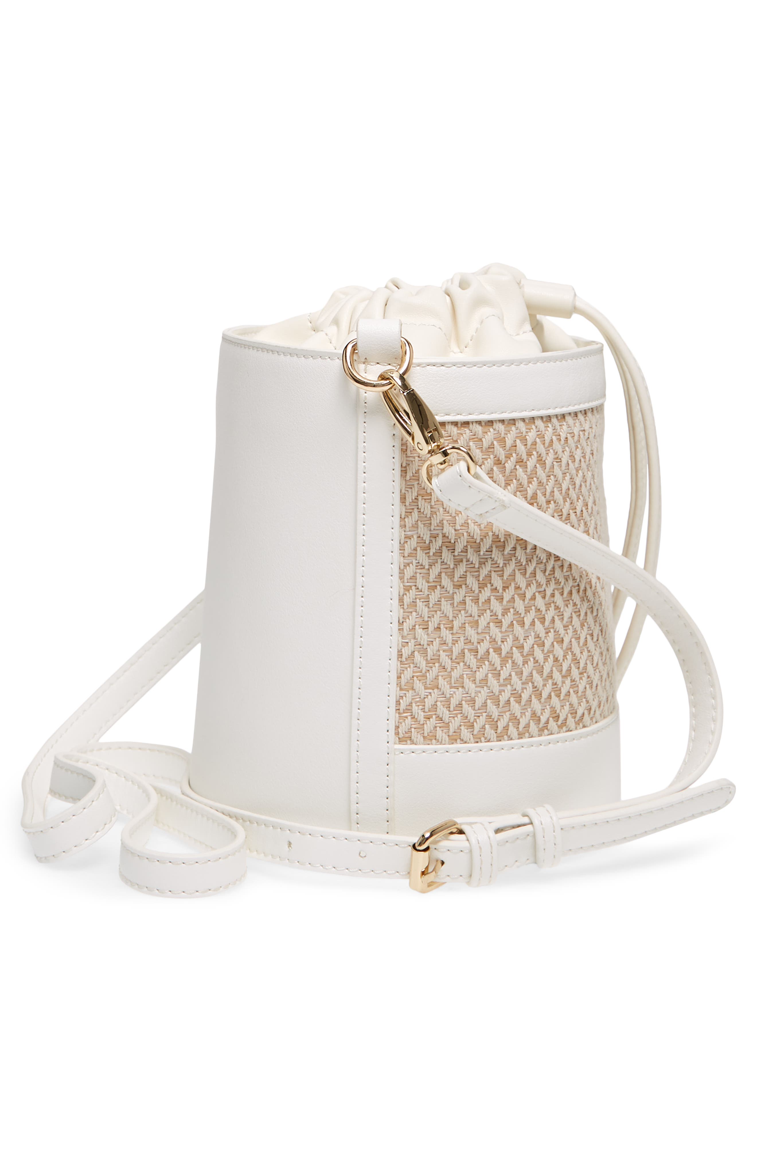 Leith Straw & Faux Leather Bucket Bag, Alternate, color, 