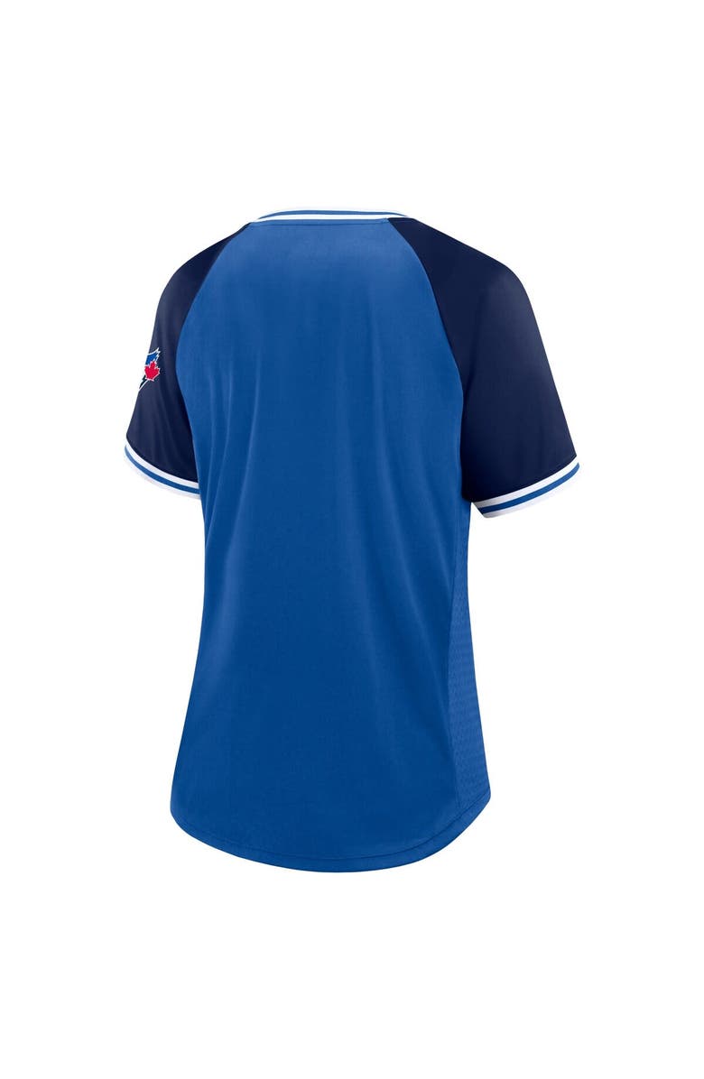 FANATICS Women's Fanatics Branded Royal Toronto Blue Jays Glitz & Glam League Diva Raglan V-Neck T-Shirt, Alternate, color, 