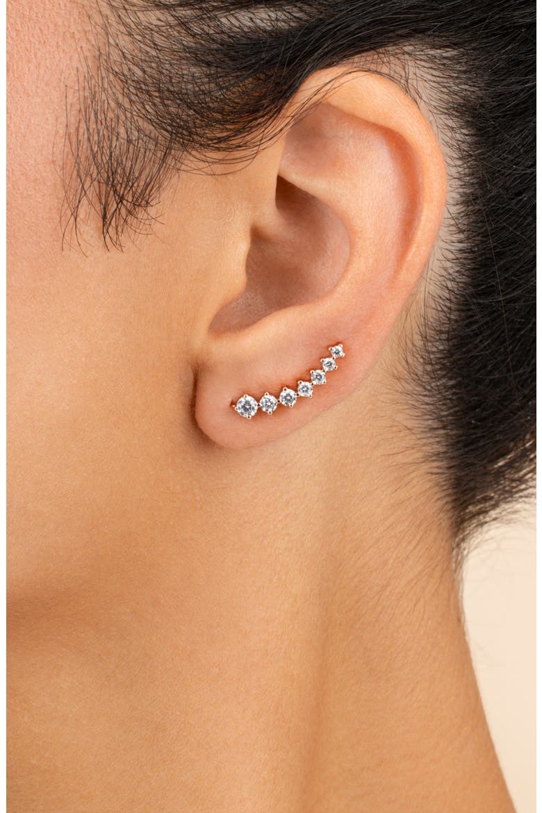18K Rose Gold Plated CZ Graduated Crawler Earrings, Alternate, color, ROSEGOLD