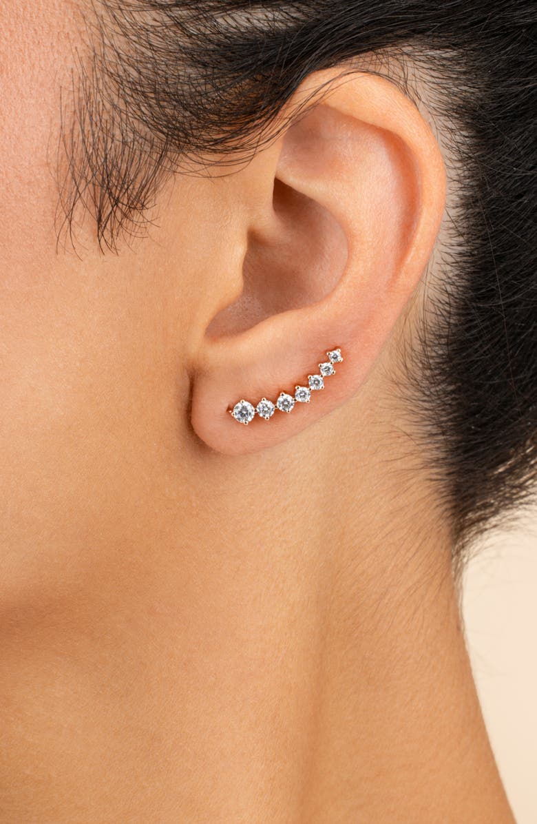 Sterling Forever 18K Rose Gold Plated CZ Graduated Crawler Earrings, Alternate, color, Rosegold