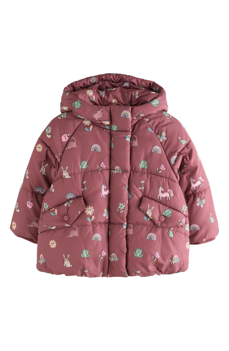 NEXT Kids' Character Hooded Puffer Jacket, Main, color, Burgundy