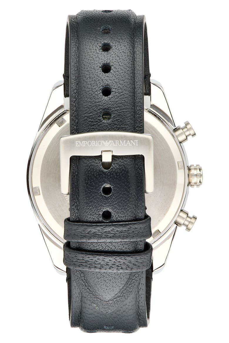 Chronograph Leather Strap Watch, 42mm, Alternate, color, SILVER