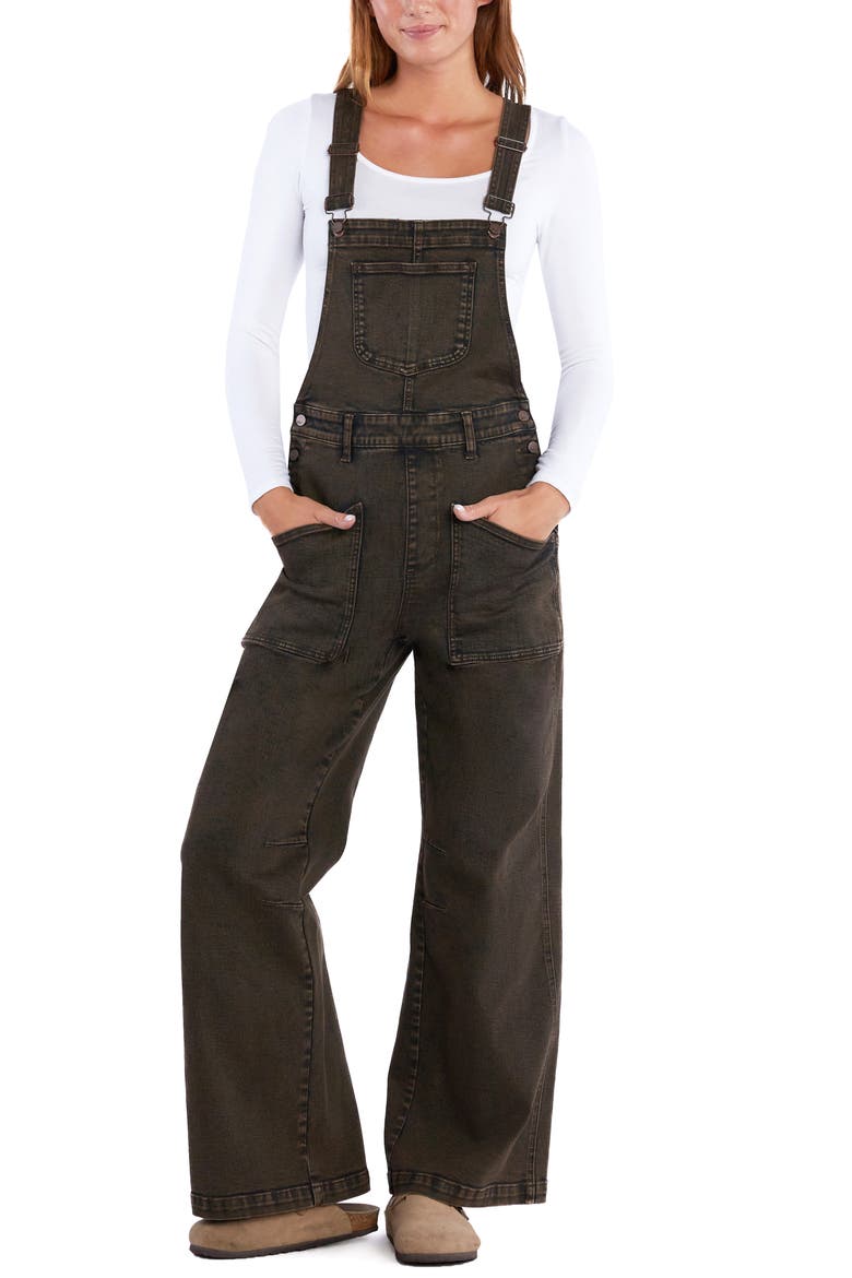 Harriet Denim Overalls, Alternate, color, BROWN DENIM