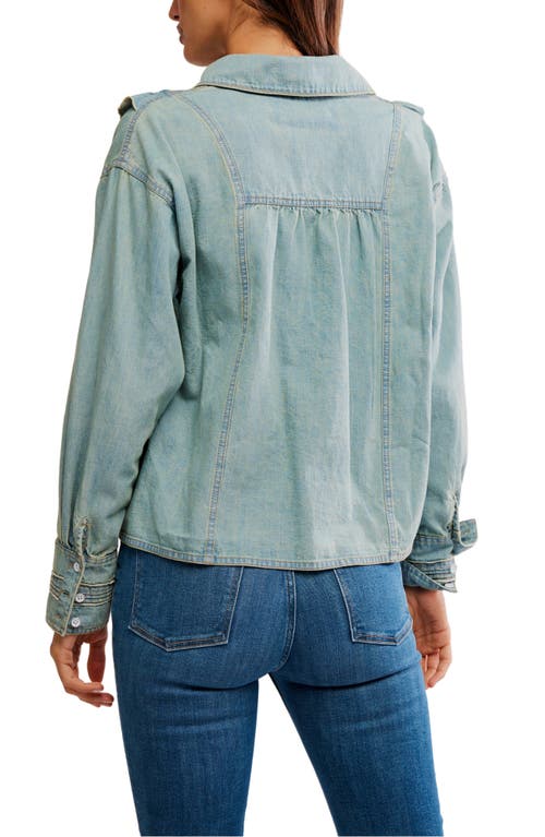 Free People Tattered And Ruffled Chambray Top In Blue