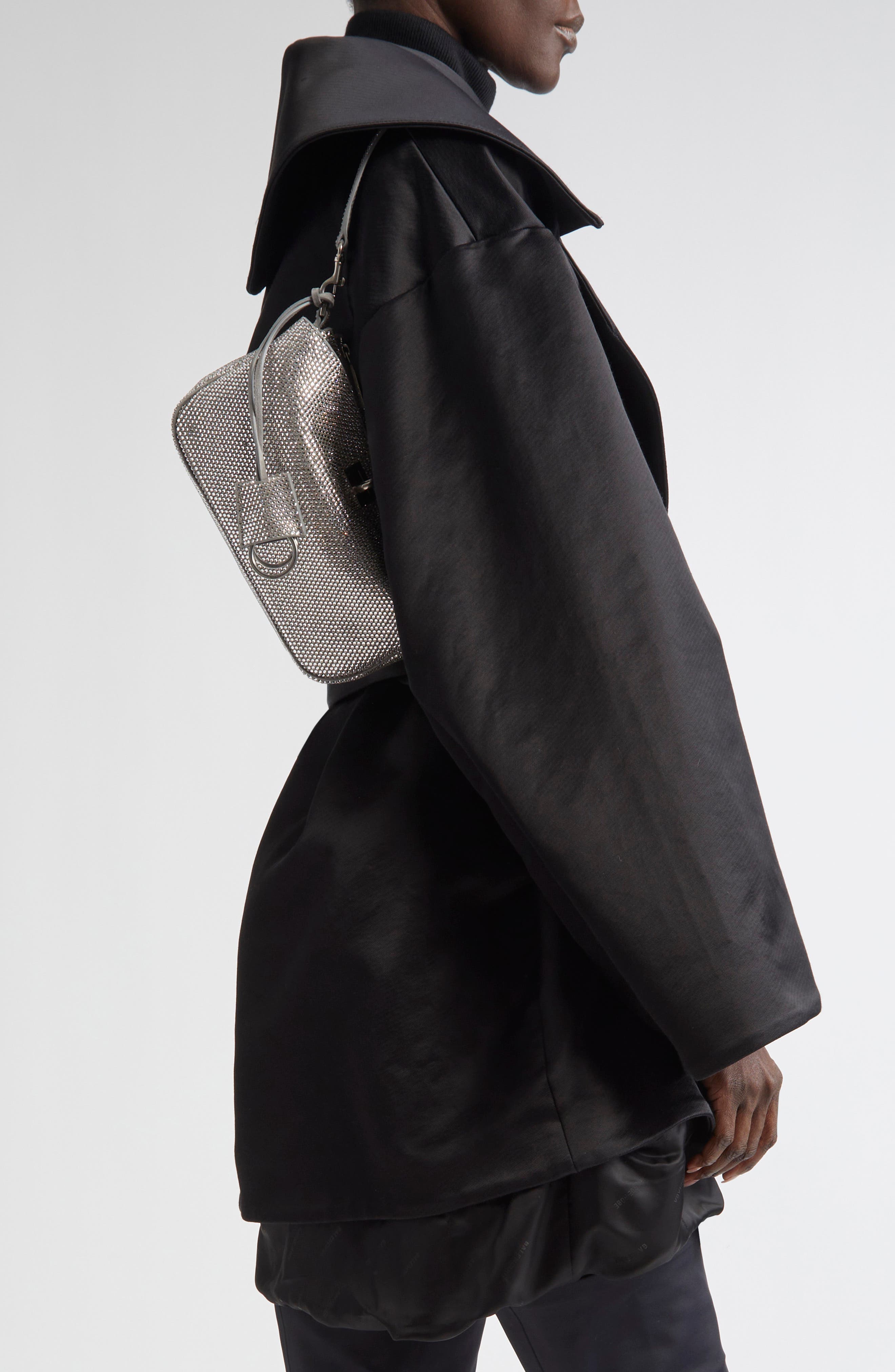 Balenciaga Mini Rodeo Crystal Embellished Leather Sling Pouchette, Alternate, color, 1232 Smoke Grey