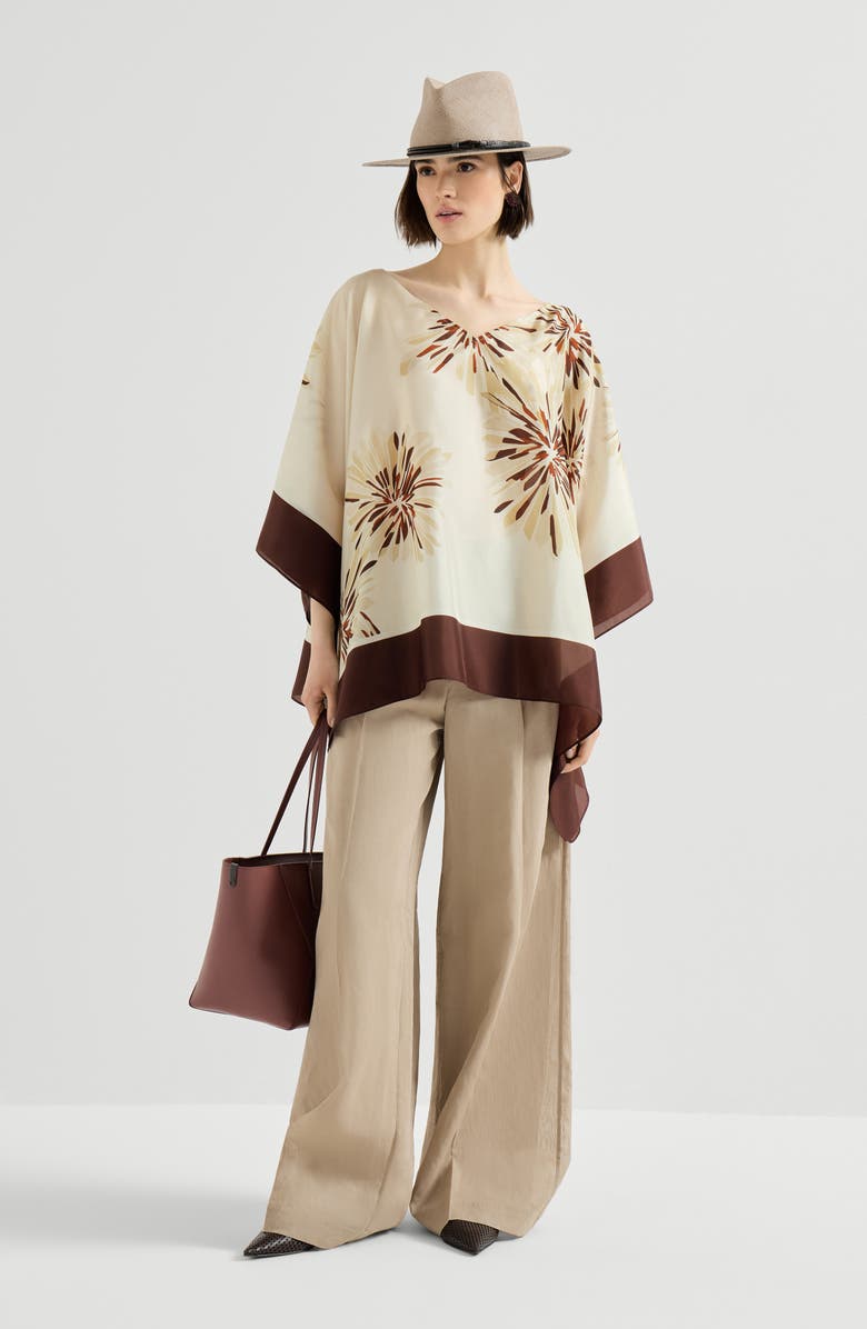Brunello Cucinelli Bloom print poncho-style top, Alternate, color, Beige