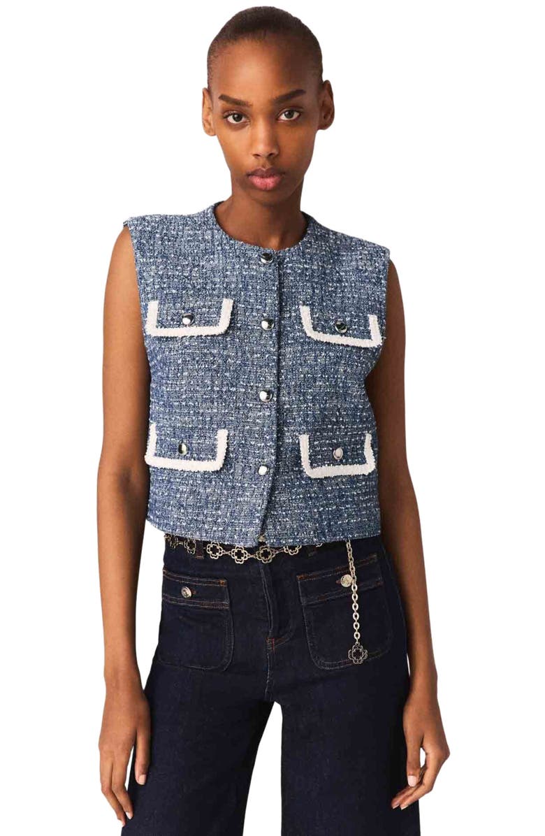 maje Tweed jacket, Main, color, Blue