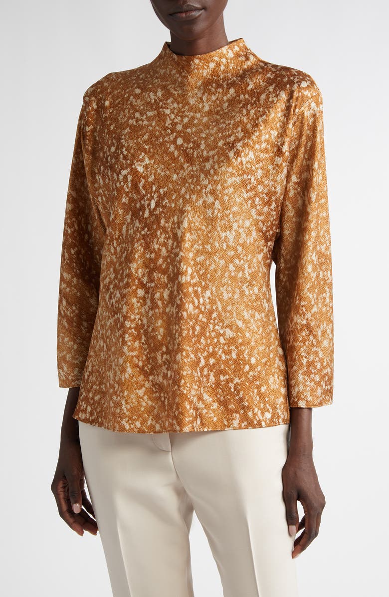 Lafayette 148 New York Floating Leaves Print Textured Satin Top, Main, color,