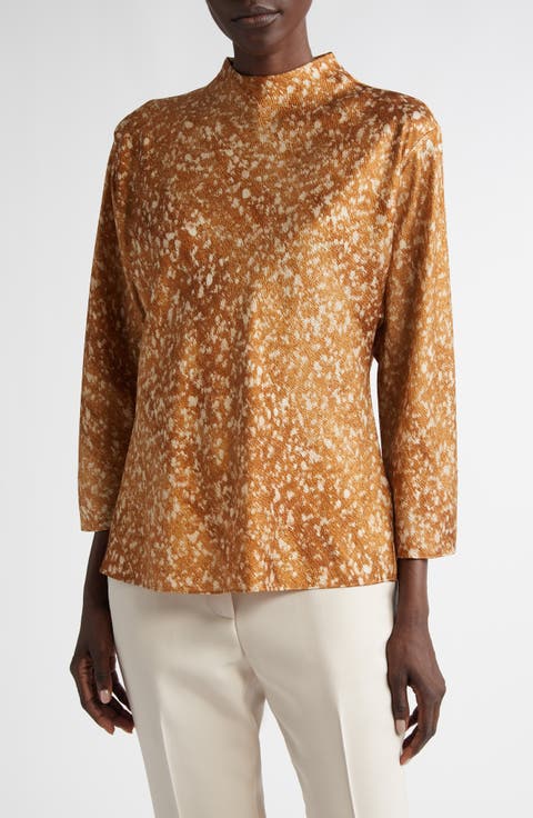 Floating Leaves Print Textured Satin Top