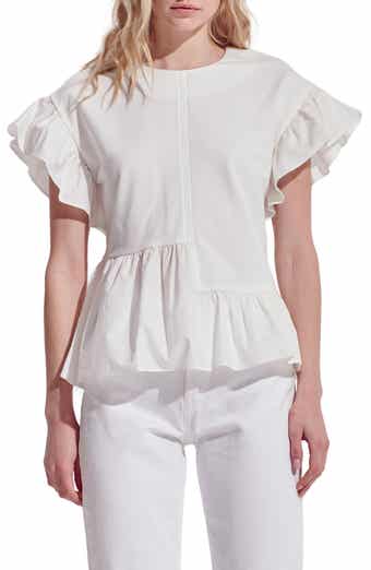 English Factory Flutter Sleeve Mixed Media Peplum Top