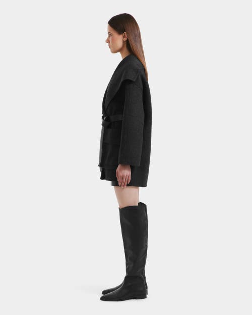 Rudsak Lucia Textured Wool Wrap Mid-length Coat In Black