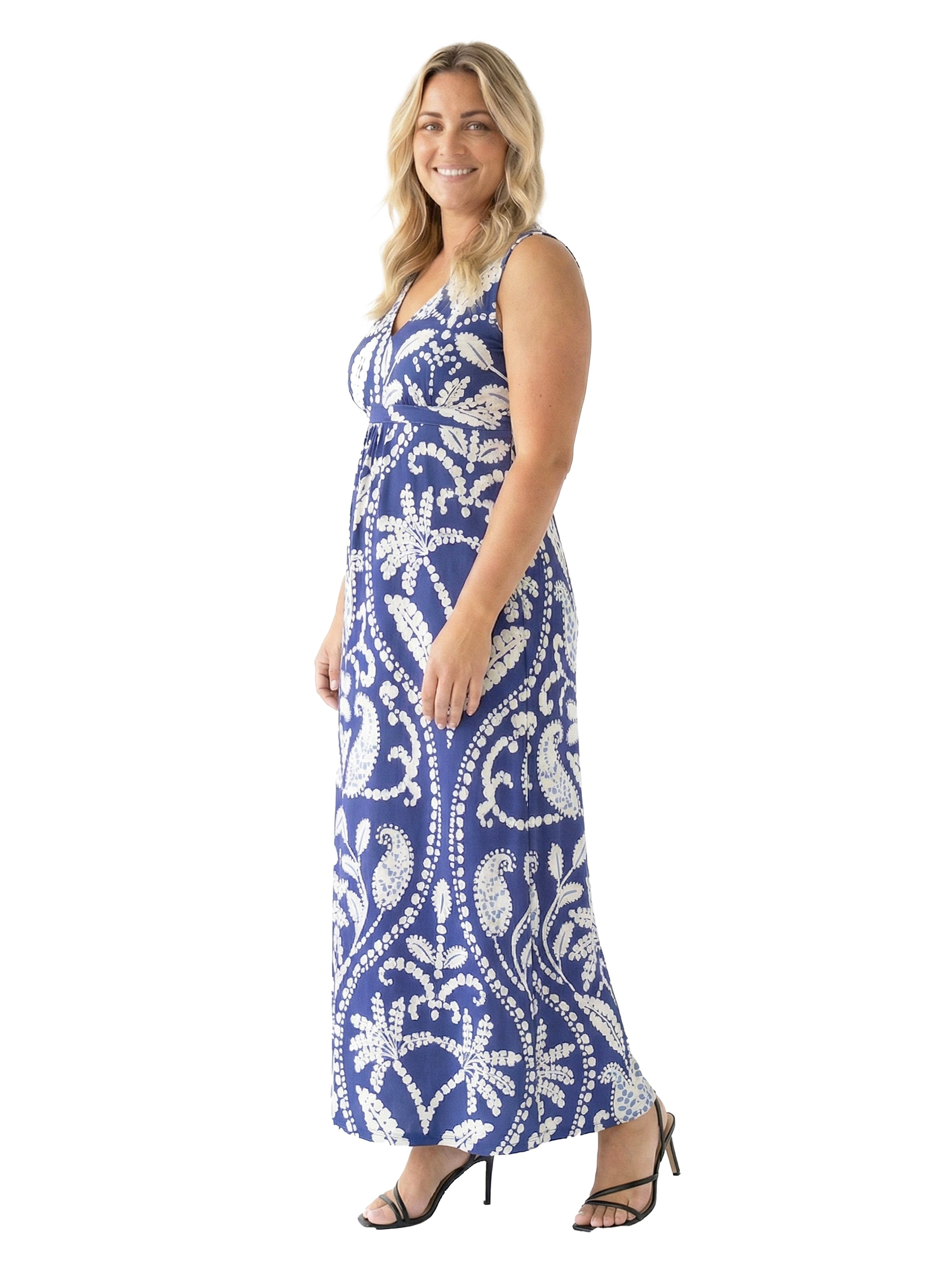 Curvy Essential Paisley Print V-Neck Sleeveless Tie Back Empire Waist Maxi Dress - image 2