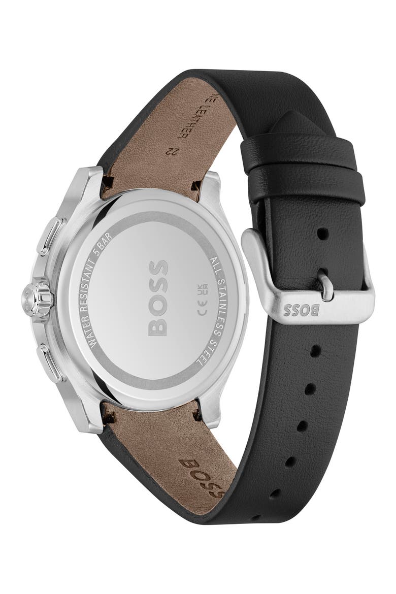Peak 2.0 Chronograph Leather Strap Watch, 45mm, Alternate, color, BLACK