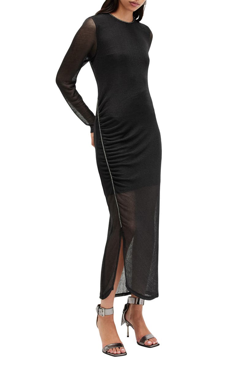 AllSaints Nora Sparkle Long Sleeve Dress, Alternate, color, Black Shimmer