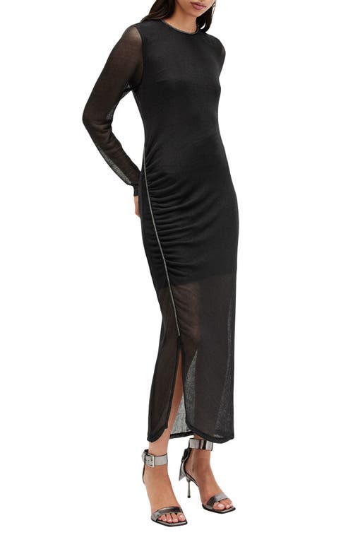 Shop Allsaints Nora Sparkle Long Sleeve Dress In Black Shimmer