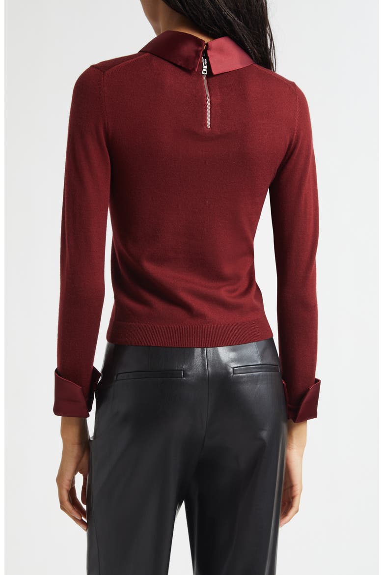 Porla Collared Mixed Media Silk Sweater, Alternate, color, OXBLOOD