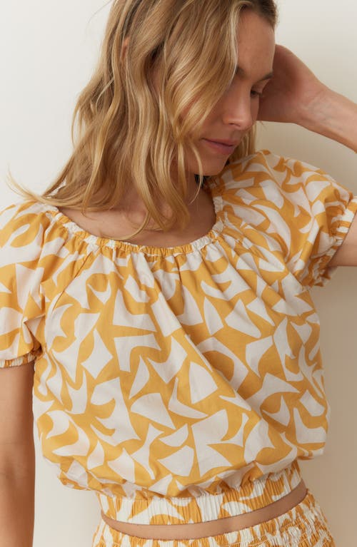 Marine Layer Marella Abstract Print Puff Sleeve Pima Cotton Crop Top In Marigold Geo