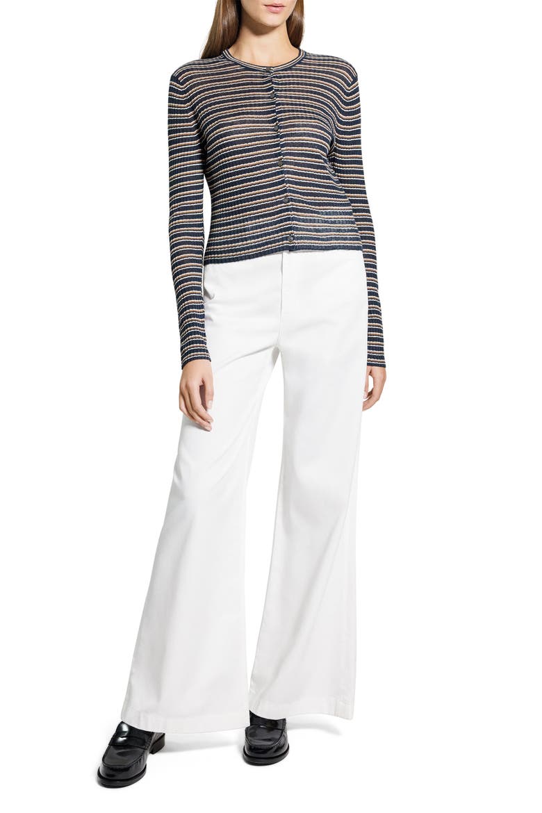 Stripe Crop Linen Blend Cardigan, Alternate, color, NOCTURNE BLUE MULTI