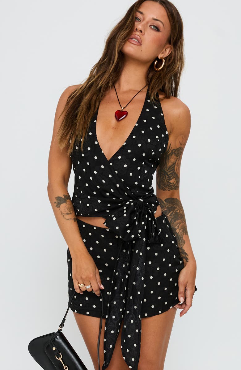 Princess Polly Beffanie Wrap Halter Top & Skort Set, Alternate, color, Black Polka Dot