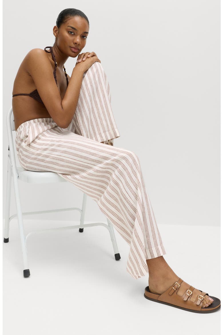Wide Leg Linen Blend Pants, Alternate, color, BROWN/ MULTI