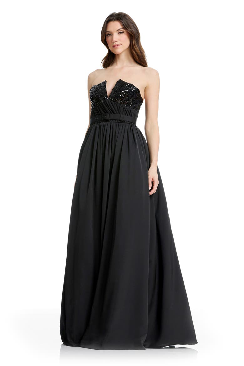 Kristine Sequin Detail Strapless Gown, Alternate, color, BLACK