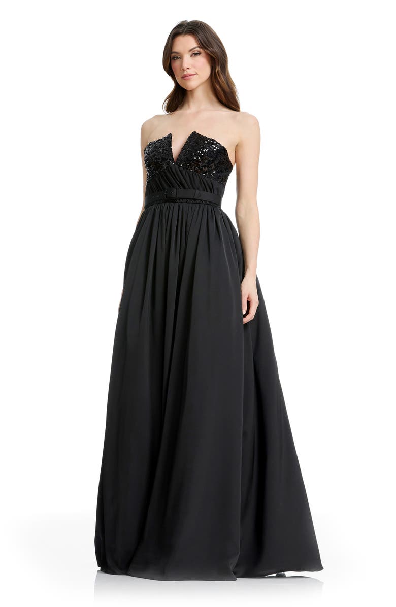 Dress the Population Kristine Sequin Detail Strapless Gown, Alternate, color, Black