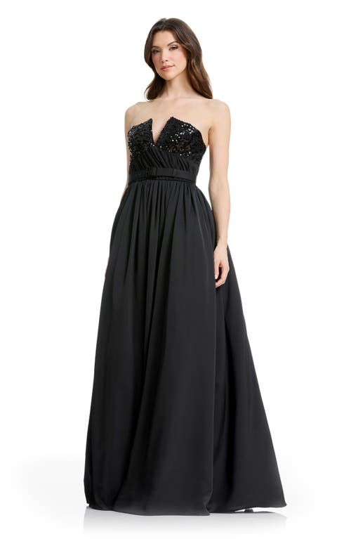 Dress The Population Kristine Sequin Detail Strapless Gown In Black