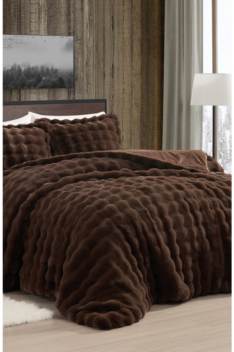 Bubble Faux Fur 3-Piece Comforter Set, Alternate, color, BROWN