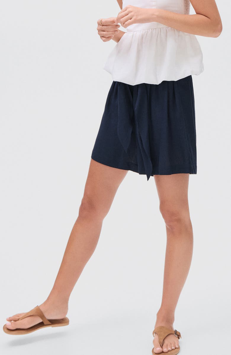 MANGO TEEN Bow Pleated Shorts, Main, color, Navy
