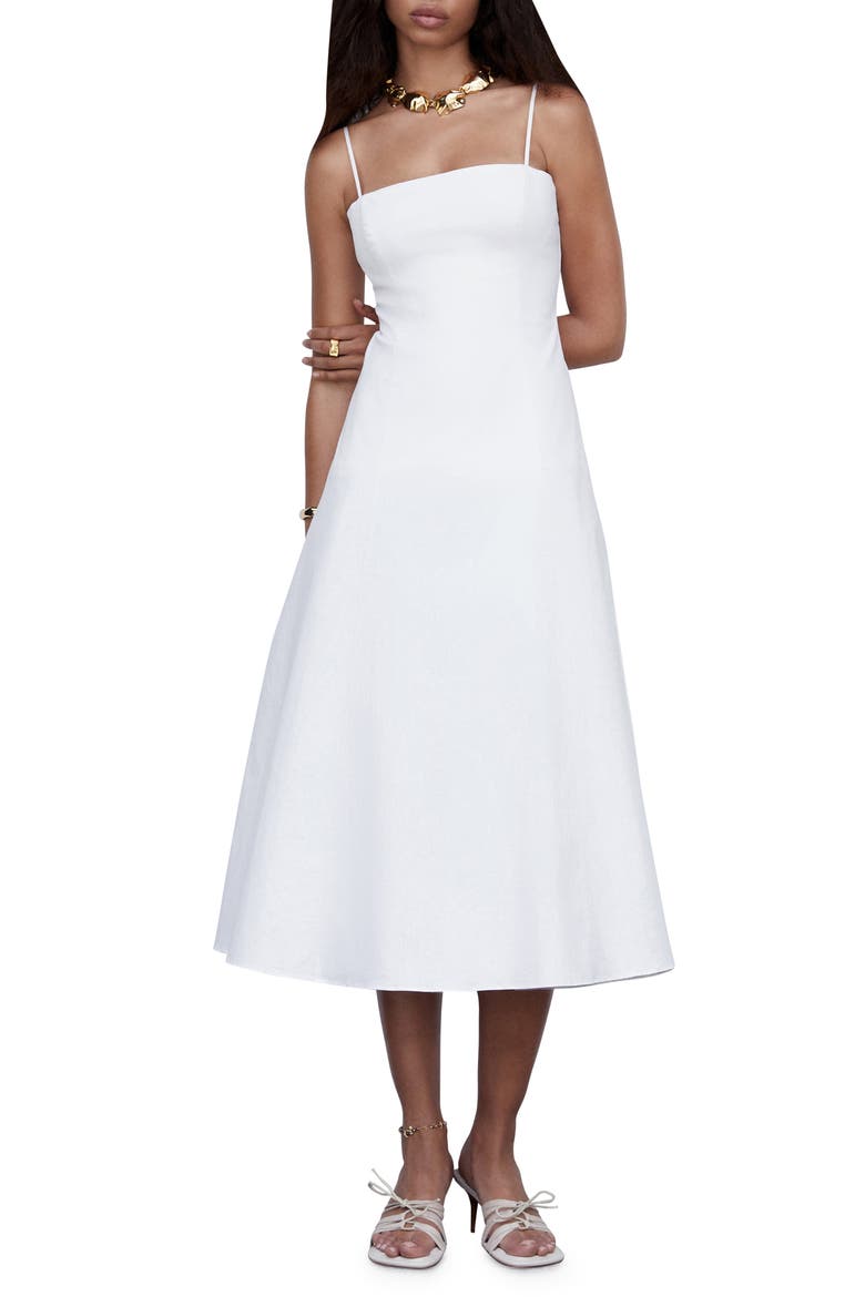 Fit & Flare Cotton Midi Dress, Main, color, OFF WHITE