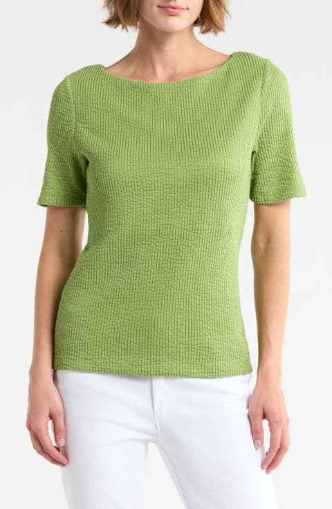 Boat Neck Knit T-Shirt
