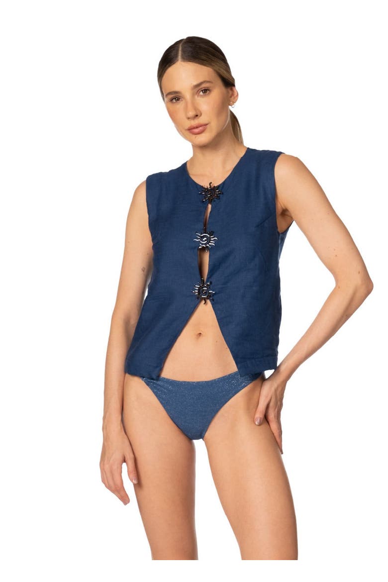 Sacred Sun Dafne Metallic Sun Vest In Linen, Alternate, color, NAVY BLUE