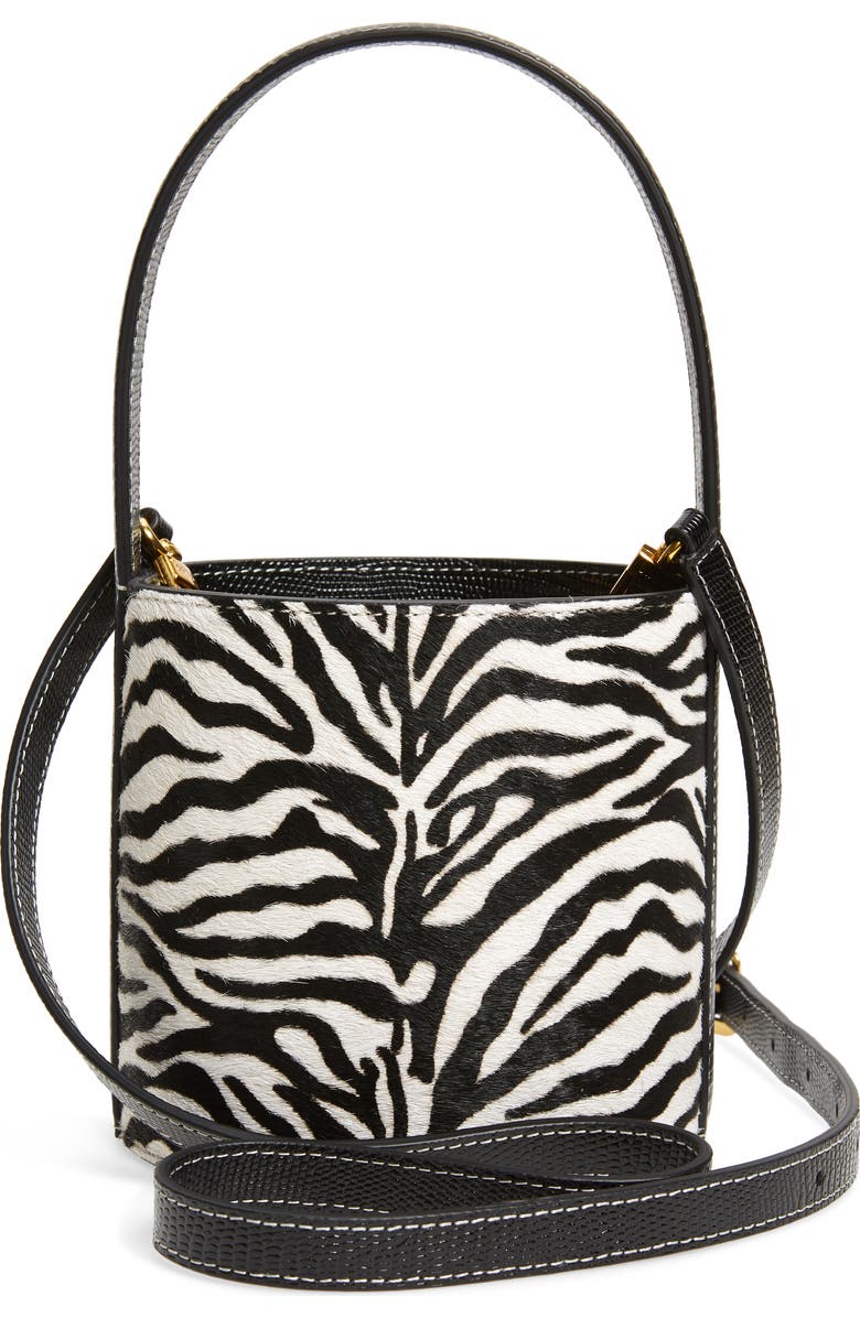 STAUD Mini Bissett Zebra Calf Hair Bucket Bag, Alternate, color,