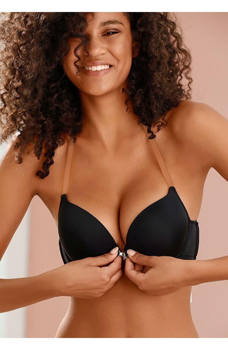 LASCANA Women's Rhinestone Push Up Bra, Alternate, color, Black