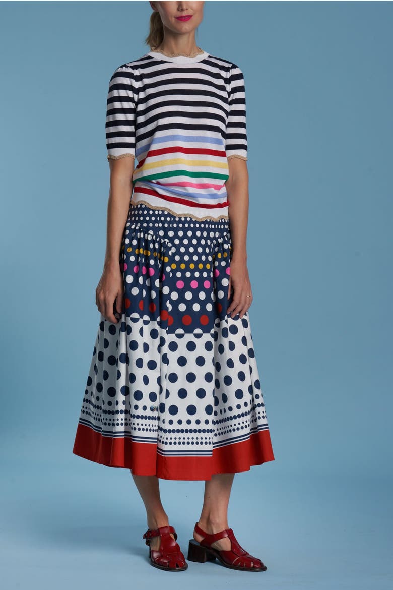 Long Printed Cotton Skirt, Alternate, color, Blue Multicolour