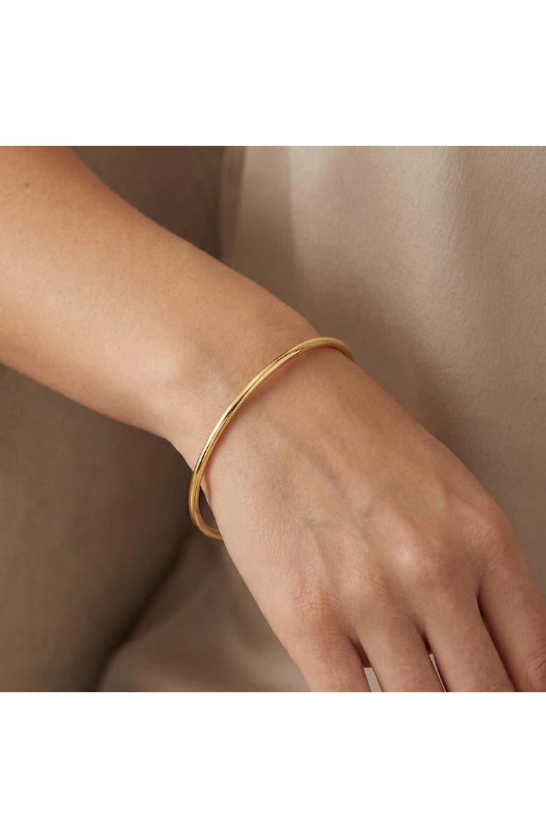 Bliss Diamond 18K Gold Plated Silver Polished 3mm Slip-On Bangle Bracelet Lightweight, Alternate, color, 18K Yellow Gold