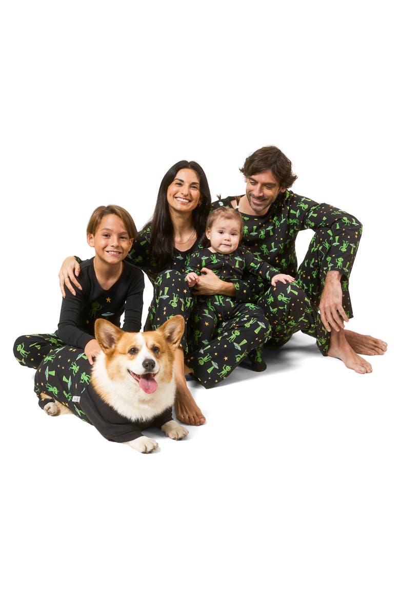 Footed Cotton Halloween Matching Family Pajamas, Fun Prints, Alternate, color, Alien
