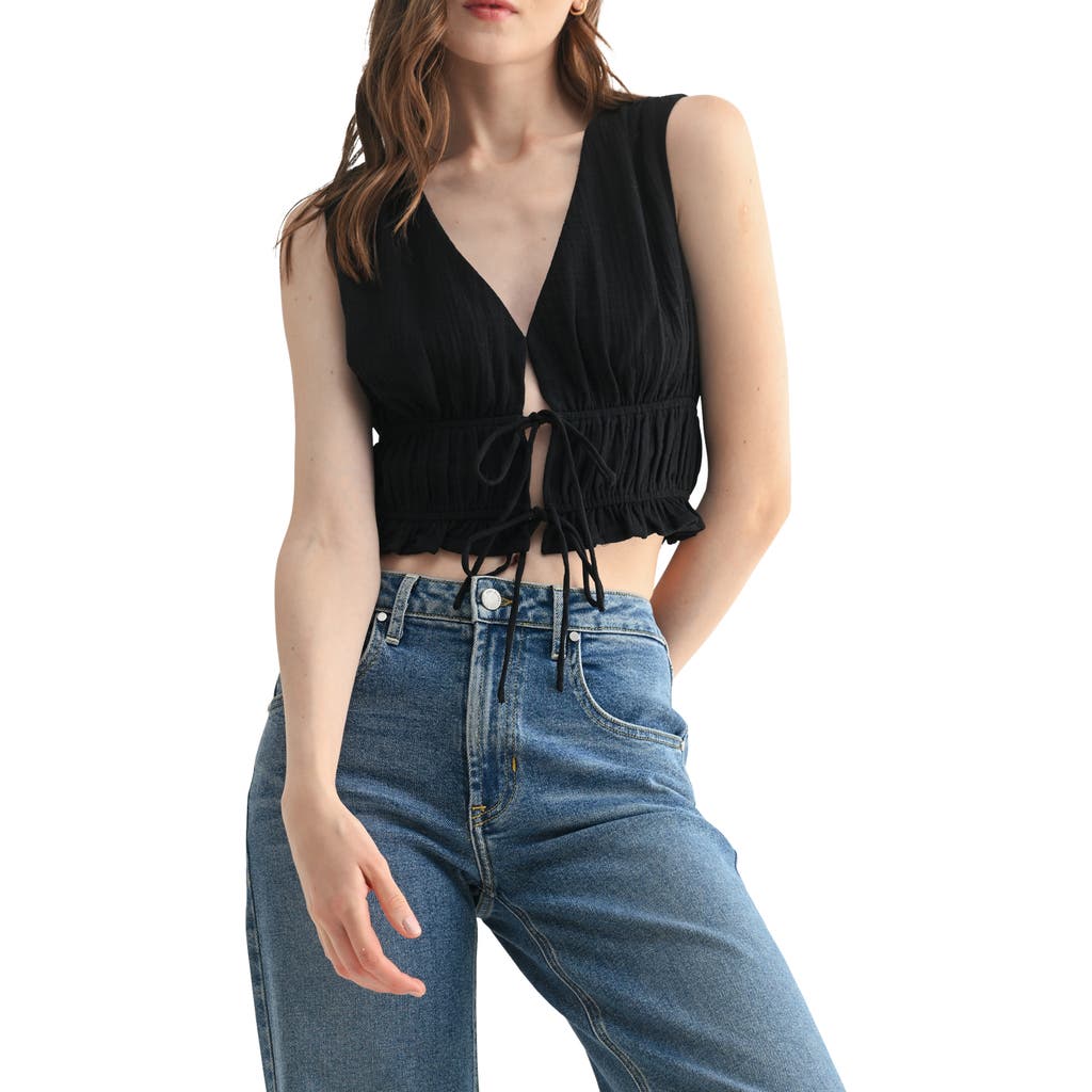 Lush Front Tie Cotton Gauze Crop Tank In Black