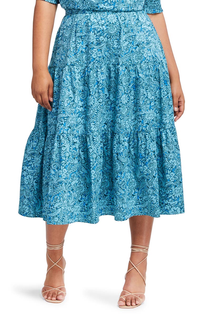 Estelle Sorrento Paisley Tiered Cotton Skirt, Main, color, Print